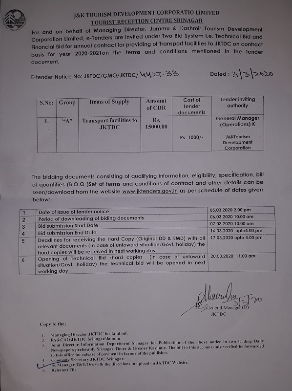 JKTDC - Tenders